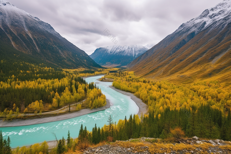 唯美自然风光喀纳斯湖月亮湾辽阔山脉风景摄影图,高清,摄影图,摄影图片,图片大全,摄影图免费下载